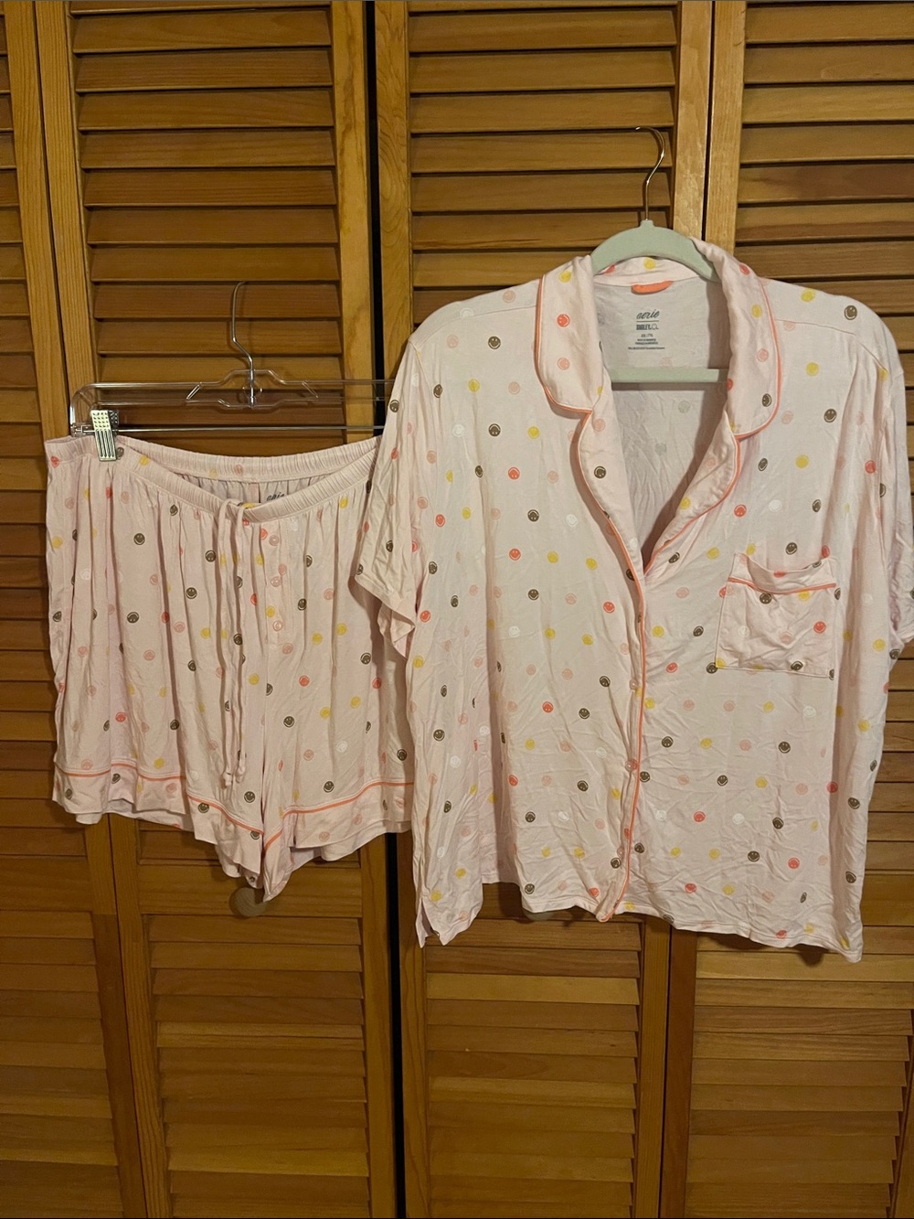 aerie Light Pink Multicolor Smiley Face Short Pajama Set